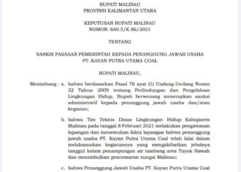 Pemkab Malinau Beri Saksi kepada PT. KPUC