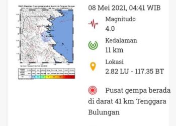 Gempa Magnitudo 4.0 Guncang Bulungan, Tidak Berpotensi Tsunami