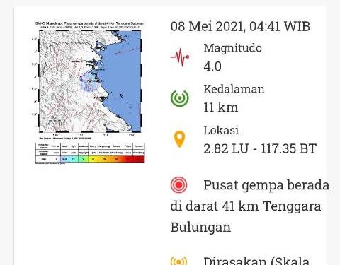 Gempa Magnitudo 4.0 Guncang Bulungan, Tidak Berpotensi Tsunami